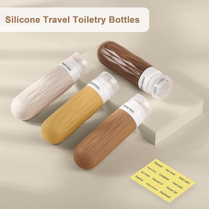 Travel Bottles for Toiletries, Travel Size Toiletries, TSA Approved 3oz Size Toiletry Containers, Leakproof & Refillable Silicone Bottles for Shampoo Conditioner (Coffee, 3 Ounces)