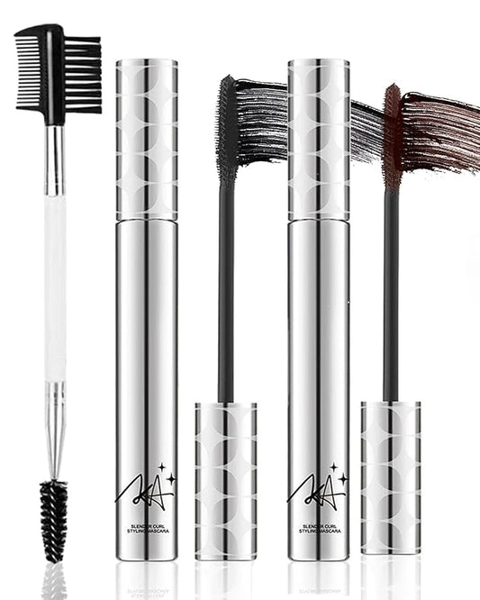 Mascara for Older Women 60 Plus,2 Pcs Black Brown Waterproof Volumizing Prime Mascara for Mature Women Volume and Length Long Lasting with Thinning Lashes Hypoallergenic Eyelash Makeup Sensitive Eyes