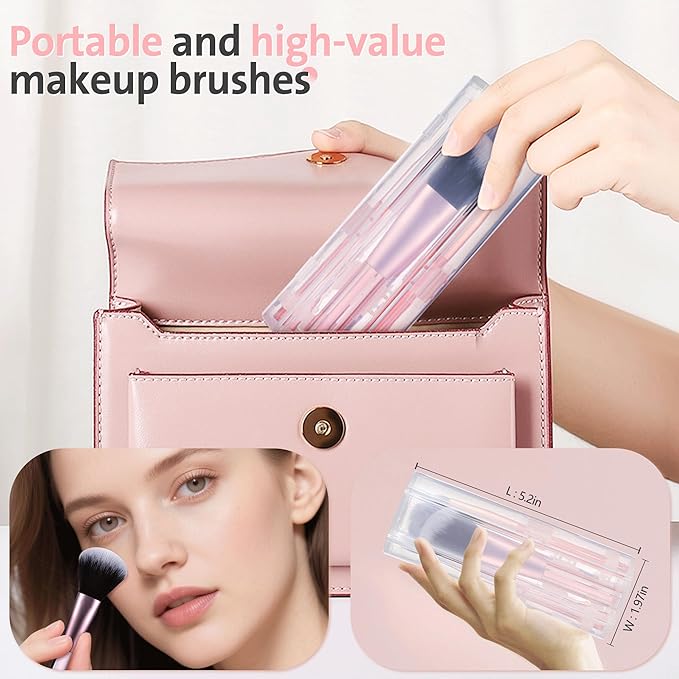 Travel Makeup Brush Set Mini Makeup Brushes For Foundation Concealer Eyeshadow Blush Blending & Buffing Liquid Cream Powder 6PCS Travel Size Complete Function Cosmetic Brushes Kit with Case