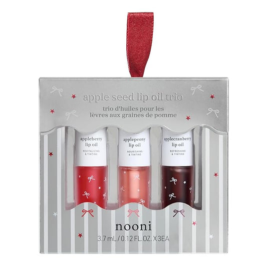NOONI Korean Lip Oil Gift Set - Apple Seed Lip Oil Trio | Korean Lip Stain Long Lasting Hydration, Moisturizing, Glowing Korean Lip, Plumping, Gift for holiday, Christmas, 0.12 Fl. Oz. x 3ea