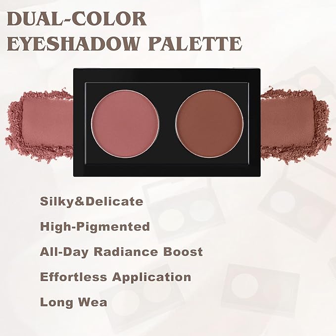 Duo Eye Shadow Powder，Pink&Black Matte Eyeshadow Makeup Palette，Neutral Shades Eyeshadow Palette for Woman Daily Eyes Looks，Highly Pigmented，Smooth, Blendable，sombras de ojos, Cruelty-Free 07