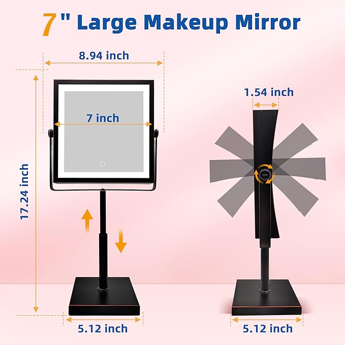 Ruacq Rechargeable Makeup Mirror, 4000mAh Lighted Makeup Mirror with Magnification 1X/10X, Height Adjustable Vanity Mirror with Lights, 3 Color Lights, Adjustable Brightness, (Oil Rubbed Bronze)