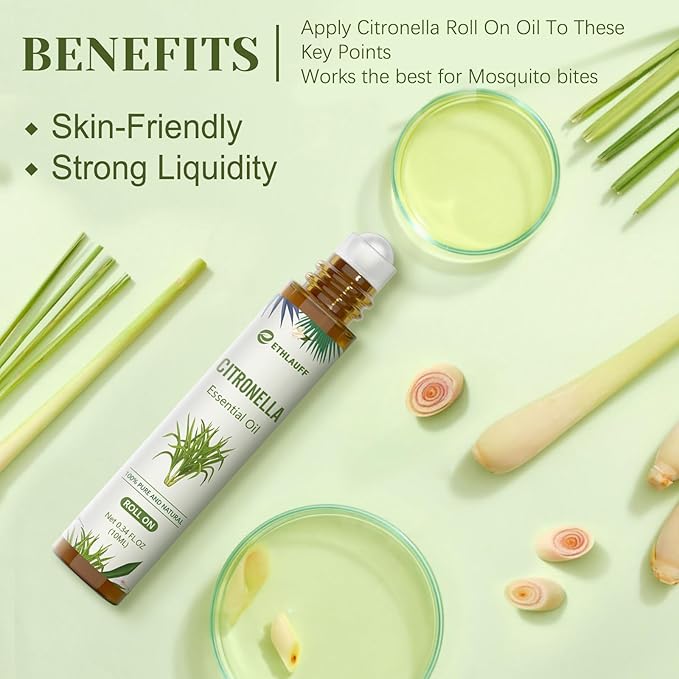Citronella Essential Oil Roll On, Citronella Oil for Skin, Relaxation Gift for Women and Men