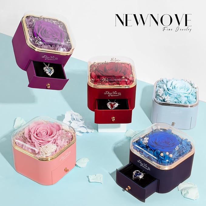 Preserved Real Light Blue Rose with Angle Wings Necklace, Forever Flowers Gifts for Mom Grandma Wife Girlfriend at Christmas Valentines, Anniversary Birthday Gifts for Women, I Love You Gifts for Her