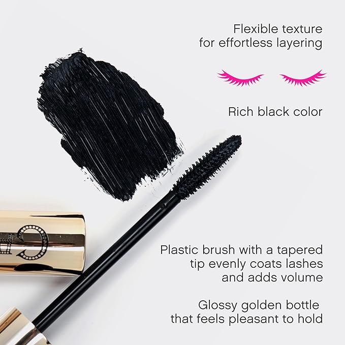 Vivienne Sabó Cabaret Premiere Black Mascara, Volume and Length, Defining, Curling, No Flaking, No Clumping, Smudge Proof, Washable, Cruelty-Free, Made in Europe, (01 Black), 0.3 Fl Oz, 1 Pack