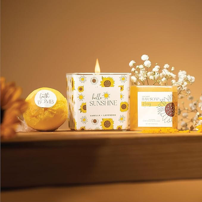 The Love Crate Co 10Pc Sunflower Gift, Spa Set | for Women, Get Well Soon Basket, You Are My Sunshine Care Package