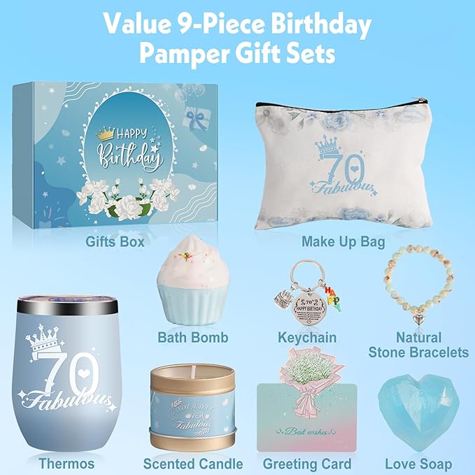 70th Birthday Gifts for Women, Spa Gifts for Women, Relaxing Spa Basket Set for Mom Sister Friend Wife Grandma
