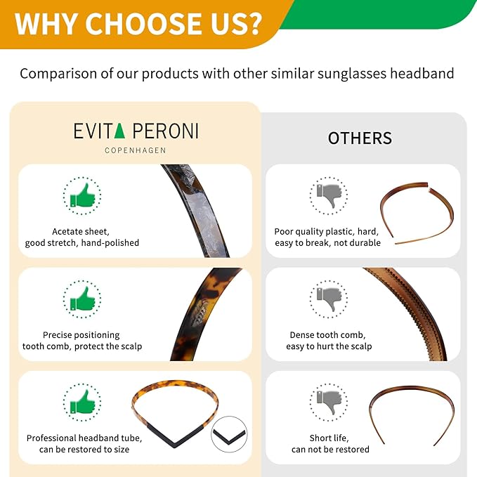EVITA PERONI Hair Band for Eyewear - No Pressure, No Headache, Comfortable Thin Non-Slip Headbands for Women's Hair Fashion - Amber