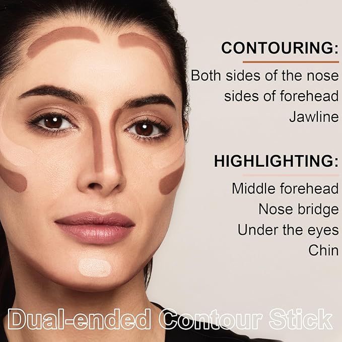 6 Colors Cream Contour Stick Makeup Kit, Shades with Highlighter Stick, Blush Stick and Bronzer Stick for Sculpt the Cheeks, Double-End Bronzer Stick, Waterproof,Dewy & Matte Finish (SET B)