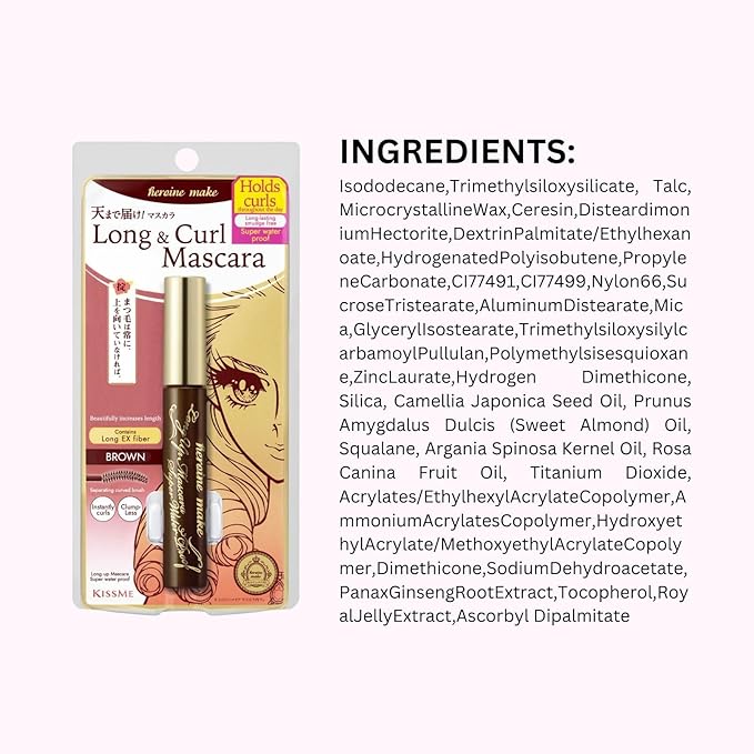 HEROINE MAKE by KISSME Brown Mascara Waterproof, Waterproof Mascara Volume and Length by Tubing Fiber for Long & Curl Eye Makeup for Women, Natural Lash Look for Sensitive Skin from Japan 2 EA