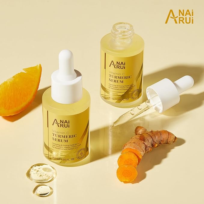 ANAI RUI Turmeric Vitamin C Face Serum, Glowing Turmeric Facial Serum, Anti-Aging Facial Serum for Wrinkles, Evening Tone, Moisturizing - 1.05 FL.OZ
