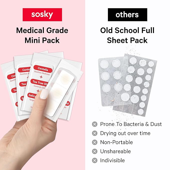Sosky Pimple Patches for Face, Invisible Hydrocolloid Acne Patches, HSA Store Eligible Items, Zit Sticker for Face and Skin, Pimple Sticker for Covering Zits, Blemishes with Salicylic Acid 48 Count