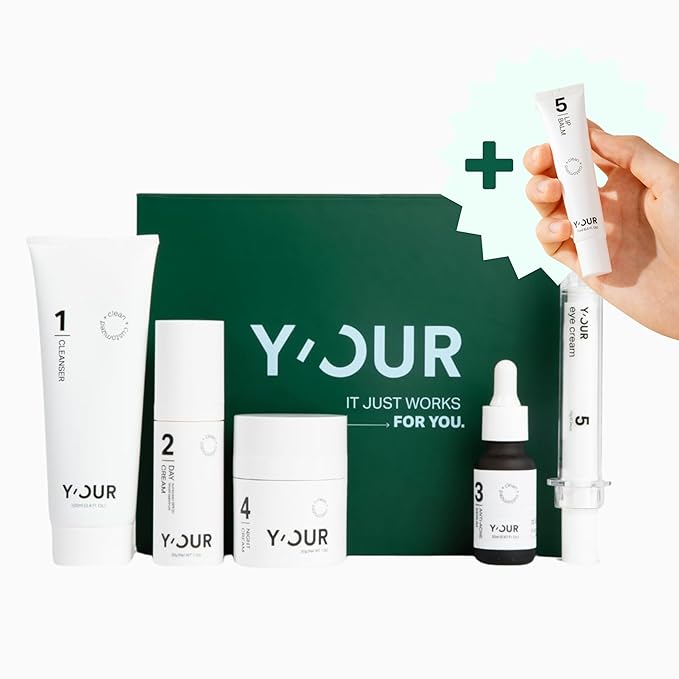 Y'OUR Anti-Aging Skincare Set – 5-Step System with Cleanser, Day Cream, Serum, Night Cream & eye Cream – Targets Wrinkles & Fine Lines – Hydrating, Firming & Non-Comedogenic Formula.