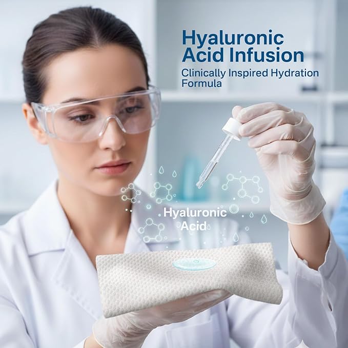 50 Count Hyaluronic Acid Face Towels, Biodegradable Disposable Face Towels, Wash Cloths 10” x 12”, Soft & Skin Friendly Face Towelettes Disposable, XL Facial Towels for Washing Cleansing for Women