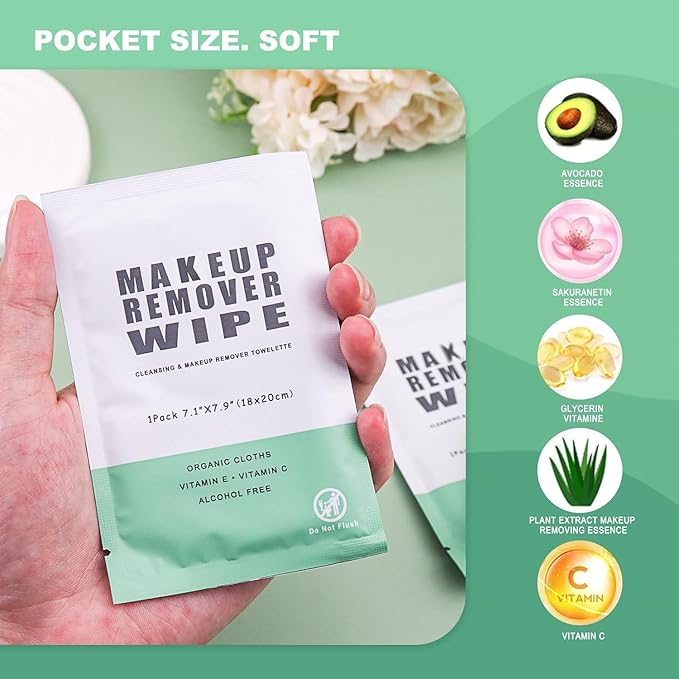 500 pcs Makeup Remover Wipes Individually Wrapped Makeup Wipes Bulk Face Cleansing Wipes, Individual Wet Wipes, Travel Towelette Makeup Remover Cloth for Face Cleansing Skin Care Remove Makeup