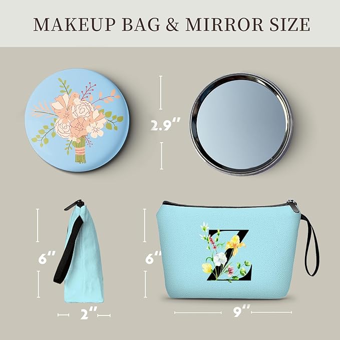 Birthday Friendship Bridesmaid Team Gifts for Employees Women Mom Girl Daughter Teenage Personalized Make up Cosmetic Bag Travel with Mirror Mothers Day Christmas Graduation Z