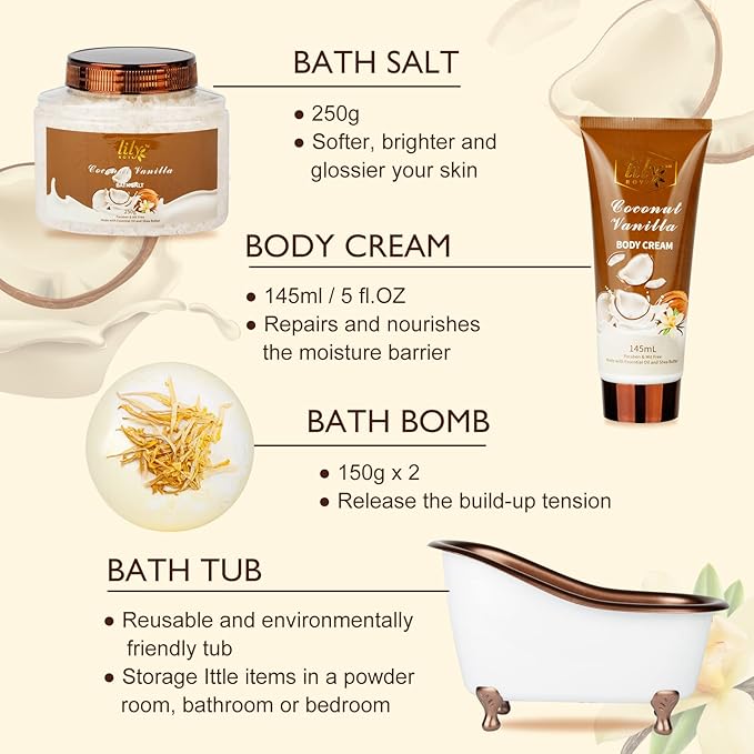 Mothers Day Gifts for Mom - 7-Piece Nourishing Bath & Body Gift Set for Women, Bath Collection with Bath Bomb | Perfect Christmas, Birthday Gifts, Luxury Self Care Kit, All Occasion Gift for Her & Him