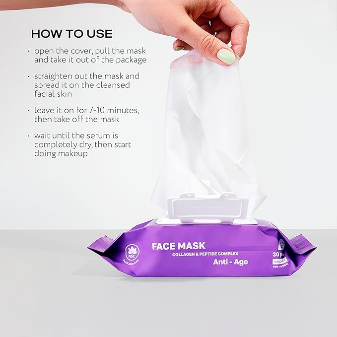 Korean Collagen Face Mask Set - 30-Pack Premium Sheet Masks with Peptide Complex - Advanced K-Beauty Skincare System - Complete Monthly Supply for Daily Care - Intensive Hydrating Facial Facemasks