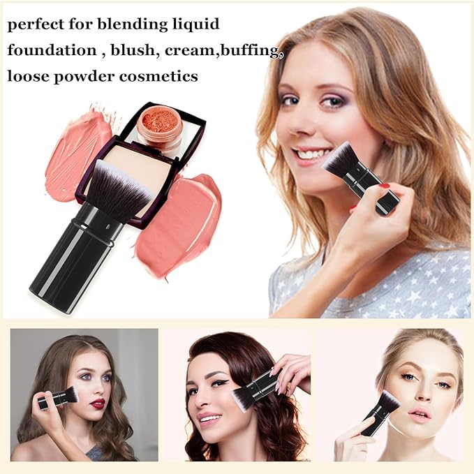 Makeup Brush, Retractable Travel Kabuki Powder Foundation Makeup Brush Face Blush Brushes for Blending Liquid, Flawless Cosmetics, Bronzer, Buffing, Sunscreen,