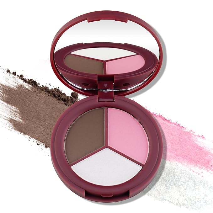 Color Nymph 3 Colors Contour Blush Highlighter Palette, 3-in-1 Makeup Palettes for Light Complexion | Nourishing & Long-lasting with Shimmer Matte Powder, Travel Size Pallet, Vegan & Cruelty-Free #02