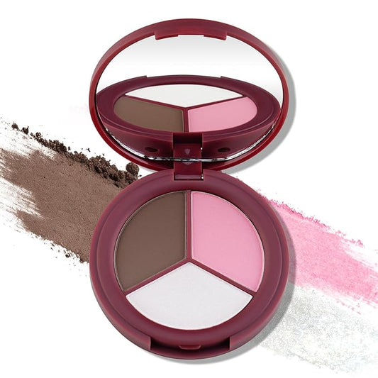 Color Nymph 3 Colors Contour Blush Highlighter Palette, 3-in-1 Makeup Palettes for Light Complexion | Nourishing & Long-lasting with Shimmer Matte Powder, Travel Size Pallet, Vegan & Cruelty-Free #02