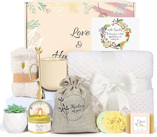 Sympathy Gift Baskets for Women, Care Package for Grieving Friend, Sorry for Your Loss Gift Basket, Get Well Soon Gift Basket for Sick Friends After Surgery Feel Better Gifts Thinking of You Gift