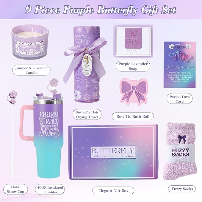 Birthday Gifts for Women Self Care Gifts Get Well Soon Gifts, Lavender Relaxing Spa Gift Basket Care Package, Gifts Box Thank You Gift Christmas Gifts for Mom Wife Girlfriend Coworker Friends Sisters