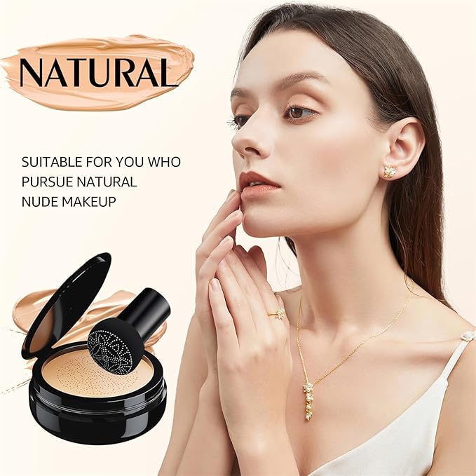 Mushroom Head Air Cushion CC Cream - Moisturizing & Oil Control BB Cream Foundation Create Long-Lasting, Waterproof Makeup Base Primer, Concealer Full Coverage for All Skin Types (Natural)
