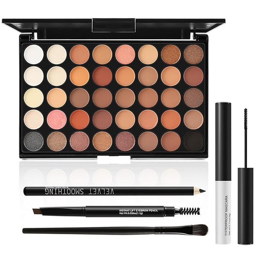 All In On Makeup Eye Set Cosmetics Kit for Teens and Adults, Includes Eyeshadow, Make Up Brushes, Mascara, Eyebrow Pencil, Eyeliner