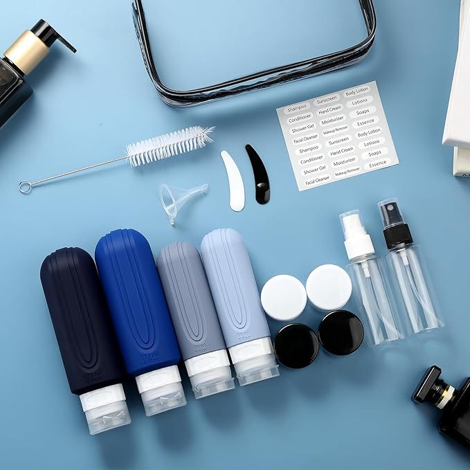 16 Pack Travel Bottles for Toiletries, Oversize 6oz Silicone Travel Containers jar for Toiletries, Leak Proof Refillable Liquid Shampoo And Conditioner Travel Essentials toiletry Bottles