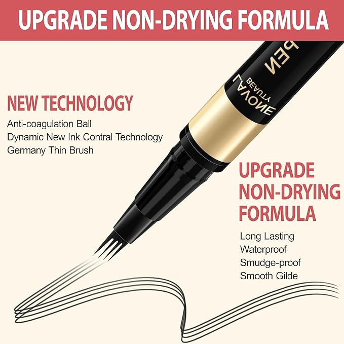LAVONE Eyebrow Pen, 2-in-1 Eyebrow Pencils for Women with 4 Tip Microblading Eyebrow Pencil and Curved Precise Brow Pencil, Waterproof Eyebrow Pencil Create Full, Natural Hair-Like Brows, Black