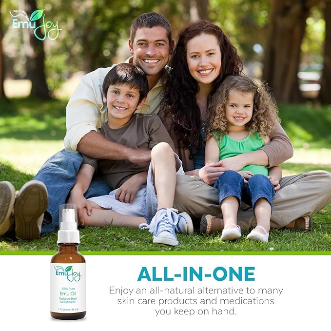 Emu Joy Emu Oil Organic - 100% Pure, Made in the USA - Emu for Skin, Face, Hair, and Nails, Piercing Bump Oil & Tattoo Aftercare (New Packaging, 1 Fl Oz)