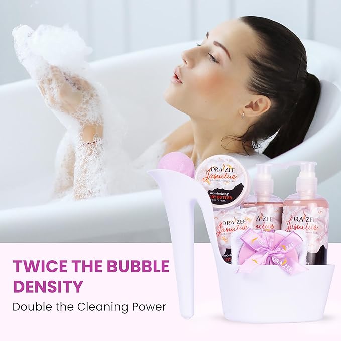 Luxury Spa Gifts for Women – 8 Pc Jasmine Scented Bath and Body Set with Bubble Bath, Lotion & More – Luxury Self Care Kit for Wife, Mom, Girlfriend, Birthday Gifts for Women by Draizee