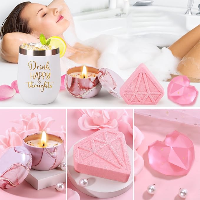 Birthday Gifts for Women Self Care Gift Set, Pink Relaxing Spa Gifts Basket Women Care Package Get Well Soon Gifts, Unique Christmas Presents for Mom Her Wife Sister Grandma, Thinking of You Gifts