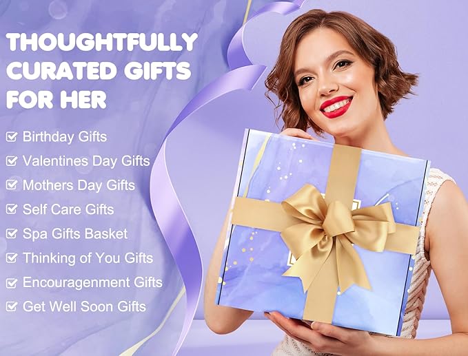Gifts for Mom, Birthday Gifts for Women, Relaxing Spa Gifts Care Package with Luxury Flannel Blanket, Light-Up Rose Flower, Unique Mothers Day Gifts for Mom, Wife, Grandma, Sister, Friends