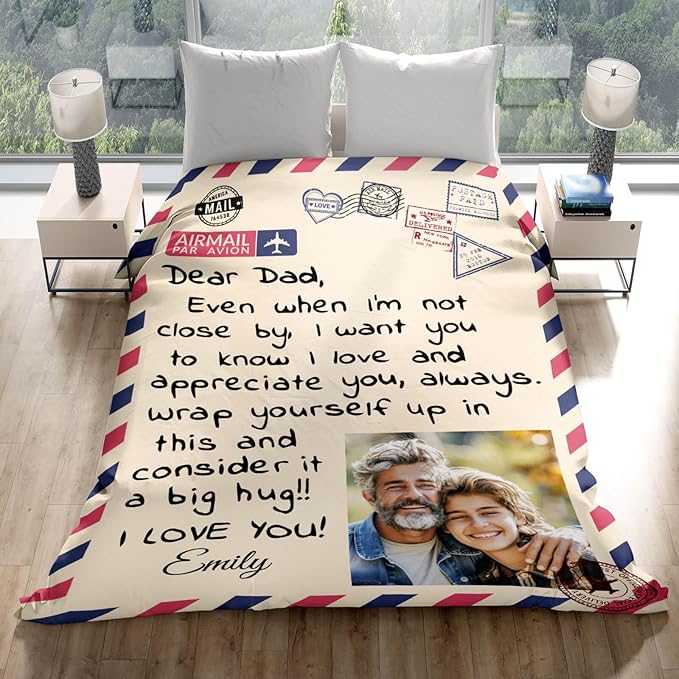 Personalized Fathers Day Blankets Gifts for Dad, Personalized Blanket to My Dad Gifts from Daughter Son, Letter Warm Soft Throw Blankets, Personalized Dad Gifts for Fathers Day