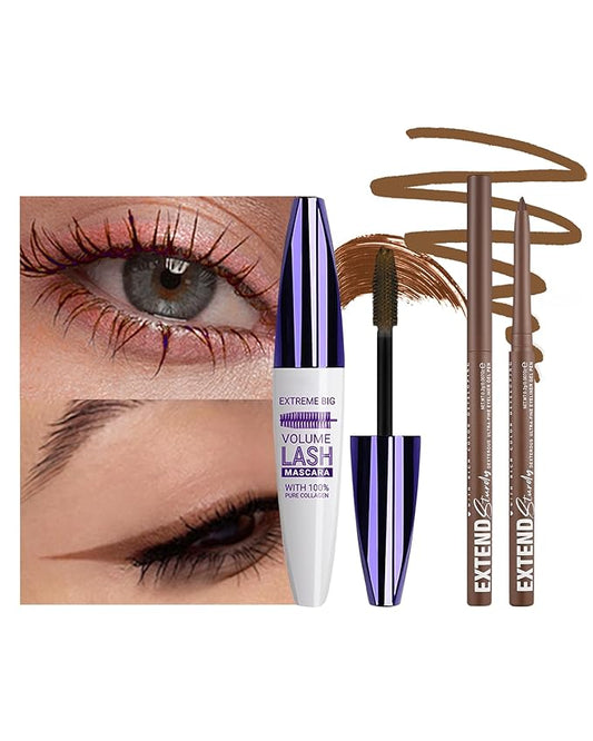 Brown Mascara and Brown Eyeliner Set,5D Waterproof Mascara Volume and Length Natural Lengthening Curling, Smudge Proof Brown Eyeliner Pencil, Natural Eye Makeup Gift Kit for Women in Halloween Set-05