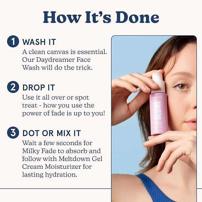 Blume Milky Fade Spot & Scar Fade Serum – Dark Spot Serum – Vegan & Cruelty-Free – Improve Skin Texture, Discoloration and Brightness – Dermatologist-Tested Niacinamide Serum with Hyaluronic Acid