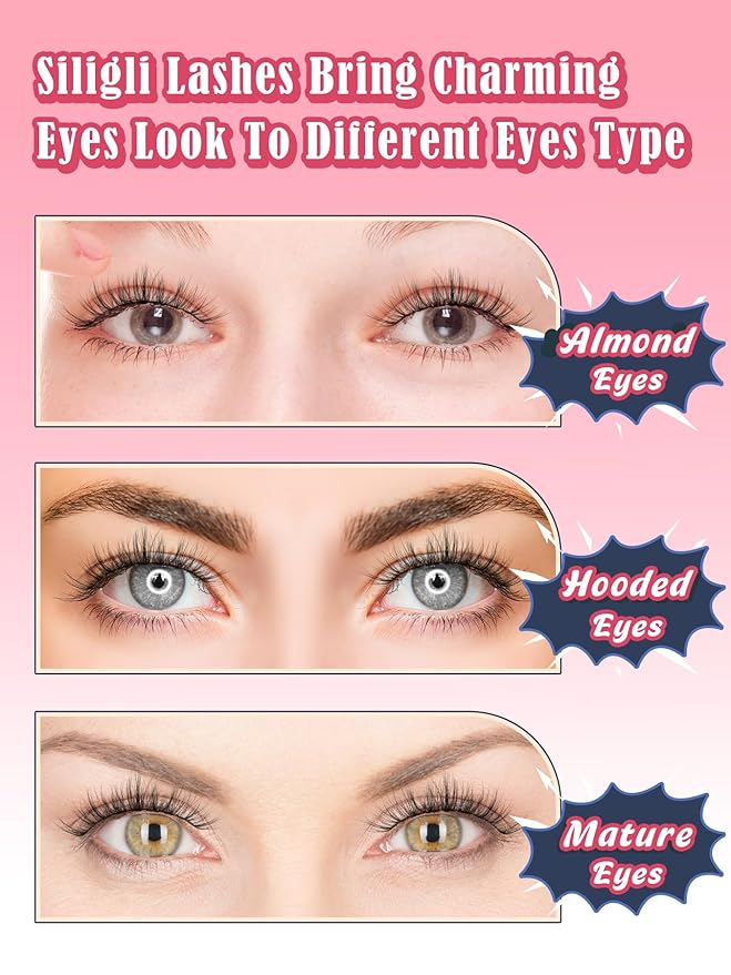 Natural Lashes False Eyelashes 17MM Wispy Lashes 3D Volume Strip Eyelashes C Curl False Eye Lashes 0.1MM Thin Band Fluffy Lashes Pack Siligli 7 Pair Lash Eyelash