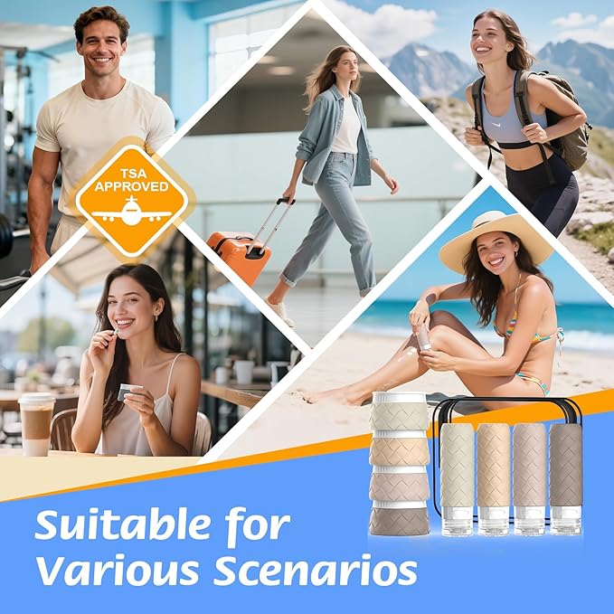 16 Pack Travel Bottles for Toiletries, TSA Approved Travel Size Toiletries Containers Set, BPA-Free Silicone Leak Proof Refillable Bottles Stackable Creams Jars Accessories Kit W/Clear Bag(Cream)