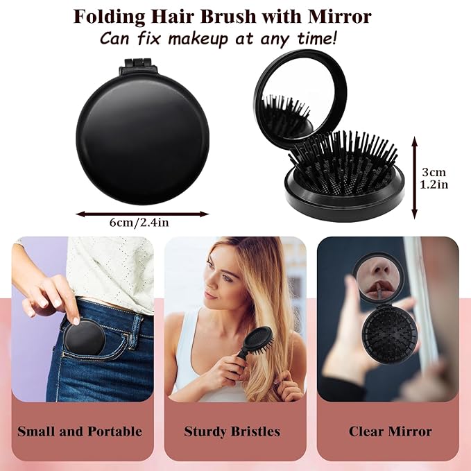 Travel Makeup Brush Set–Mini Makeup Brushes for Foundation, Powder, Eyeshadow, Blush, Contour, Concealer with Case, Silicone Brush Cleaner & Mini Hair Brush with Mirror–Perfect for Travel & Daily Usez