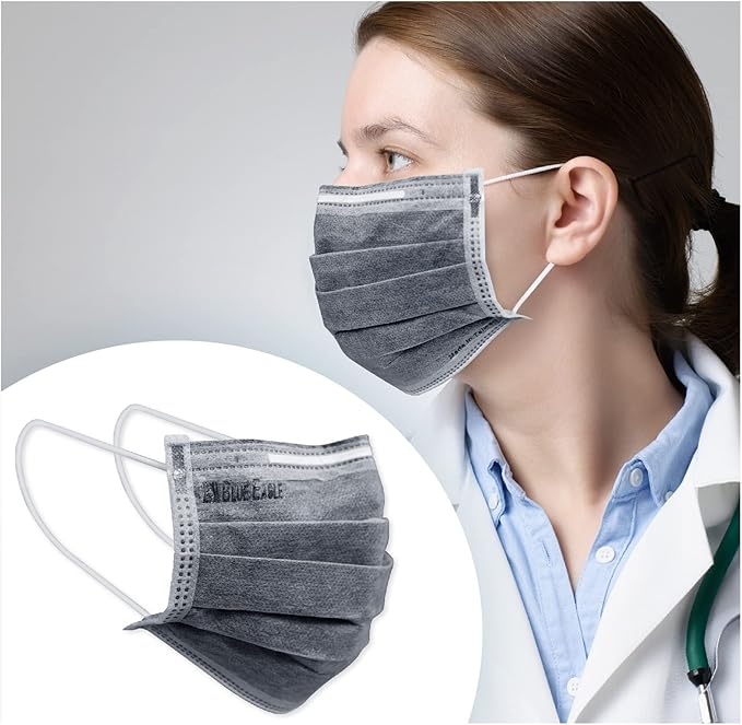4-PLY BlueEagle Individually Wrapped Disposable Adult Face Masks | Fit for Large Face | with Activated Carbon Filter | Black Color - 50 Pcs (Charcoal Black)