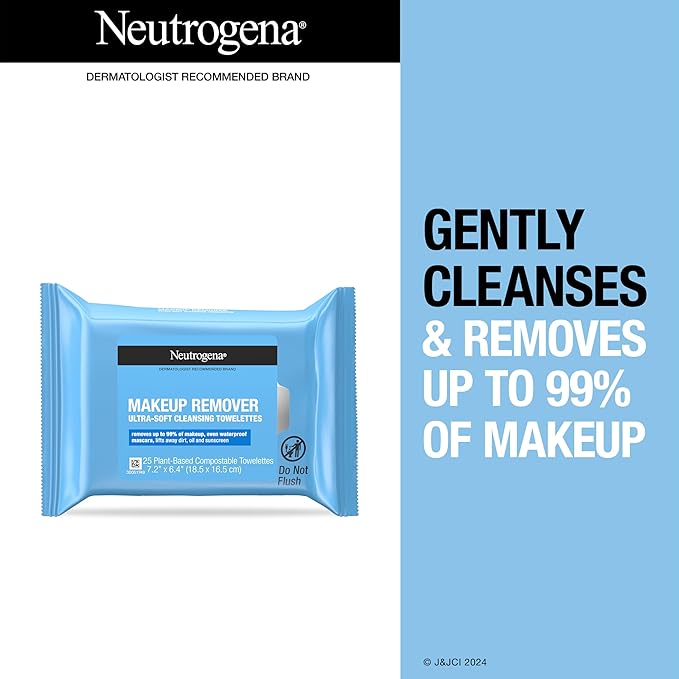 Neutrogena Makeup Remover Wipes Singles, Individually Wrapped Face Wipes, Daily Facial Cleanser Towelettes, Gently Removes Oil & Makeup, Alcohol-Free Makeup Wipes, 20 ct