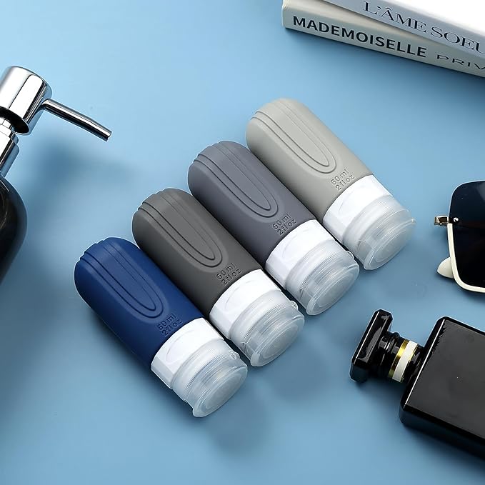 Travel Bottles for Toiletries, Tsa Approved 2oz Travel size Bottles, BPA Free Leak Proof Travels Toiletry Containers, Traveler Accessories with Toiletry Bag for Shampoo Liquid (4 Pack)