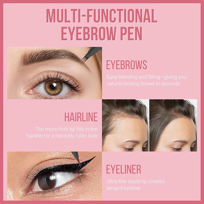 Eyebrow Pen - Microblading eyebrow pencil with Micro-Fork Tip & Precision Tip for Natural Brows, Eyebrow Pencils for Women, Dual-Ended Brow Brush, Waterproof, Black