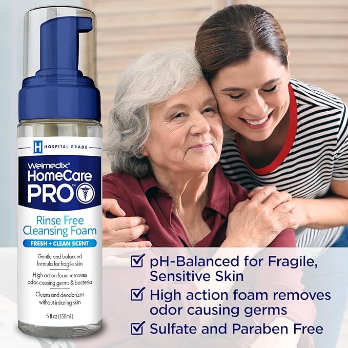 Welmedix Rinse Free Cleansing Foam, 3 in 1 Body Wash, Shampoo and Personal Cleanser for Elderly, Incontinence and Infant Care, Hospital Grade, Sulfate Free, Paraben Free (Pack of 3)