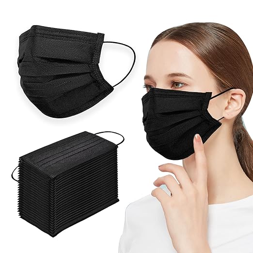 DC-BEAUTIFUL 100 Pieces Black Disposable Face Masks, Non Woven 3ply Earloop Disposable Masks, Fit for Adults