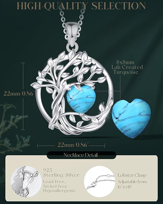 FANCIME Tree of life Birthstone necklace Sterling Silver Pendant Birthstone Necklace Gemstone Anniversary Birthday Jewelry Christmas Gifts for Mom Her Wife