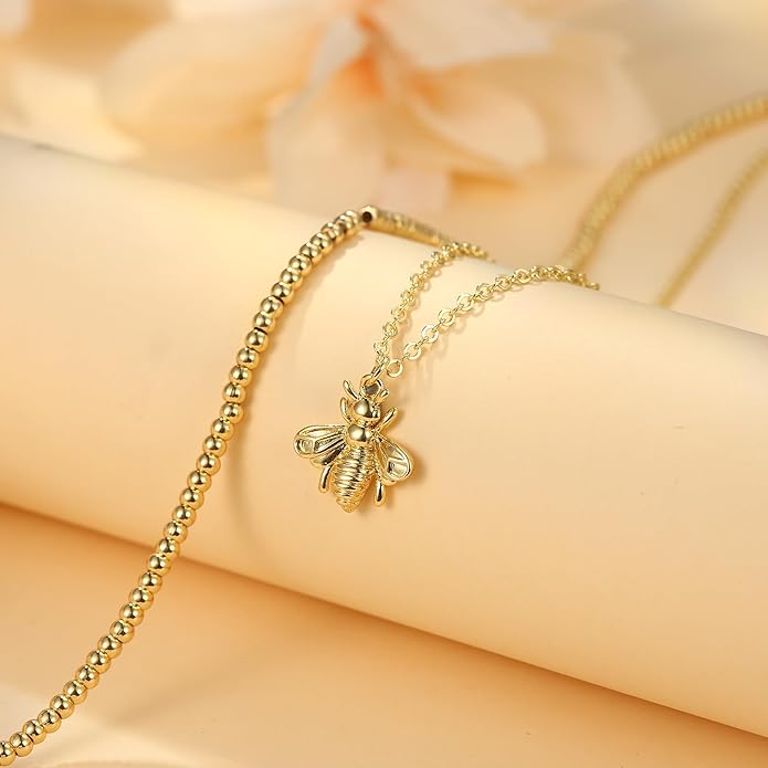 Dainty Gold Heart Necklace for Women - 14K Gold/Silver Plated Cute Heart Handmade Disc Circle Bee Choker Adjustable Necklace for Women Trendy Jewelry