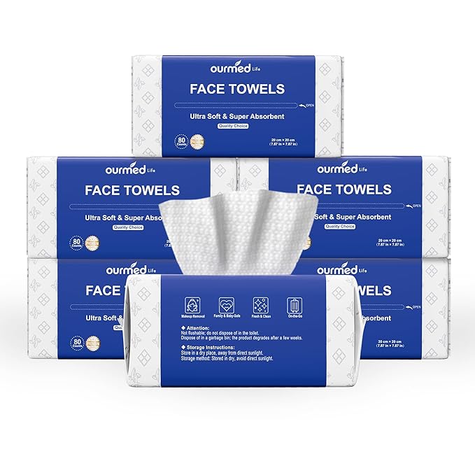Ourmed Life Face Towels - Versatile Disposable Biodegradable Cloths for Sensitive Skin | Lint-Free Facial Towel for Cleansing, Skincare, Makeup Removal & Dry Wipes, 480 Count